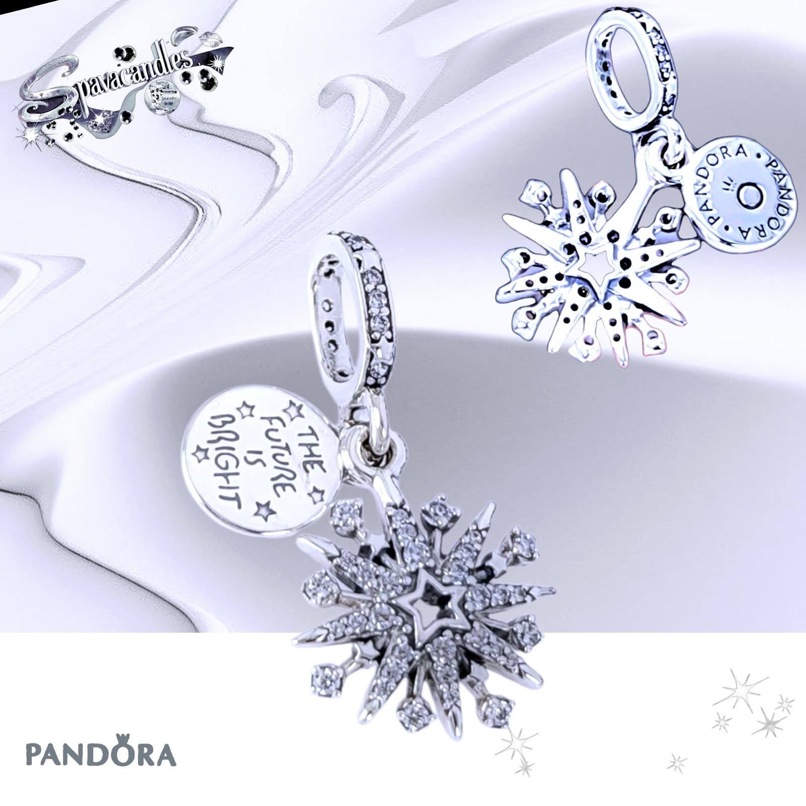 Pandora Silver Sparkling Firework Double Dangle Charm 793512C01 US SELLER