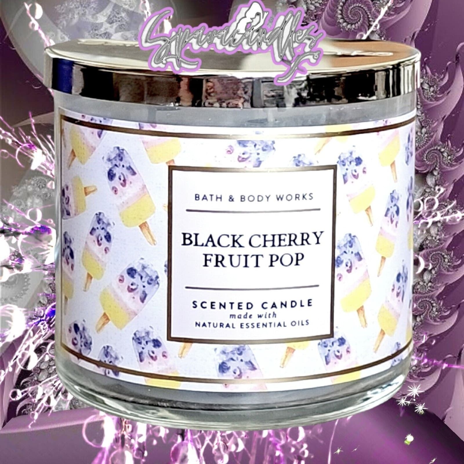 Bath & Body Works Black Cherry Fruit Pop 3 wick Candle - Essential Oils 14.5 oz