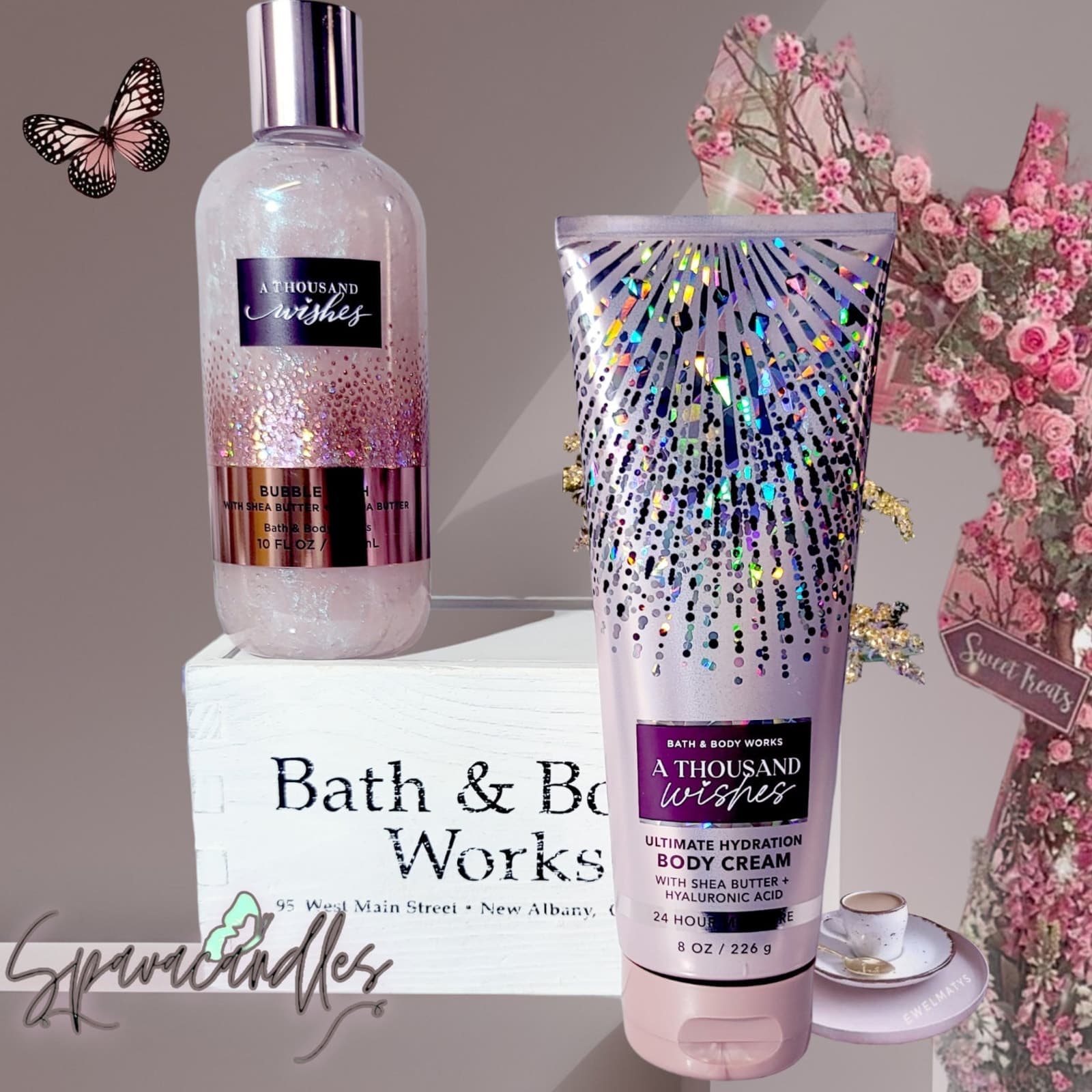 Bath & Body Works A Thousand Wishes Shea Body Cream Bubble Bath Set of 2