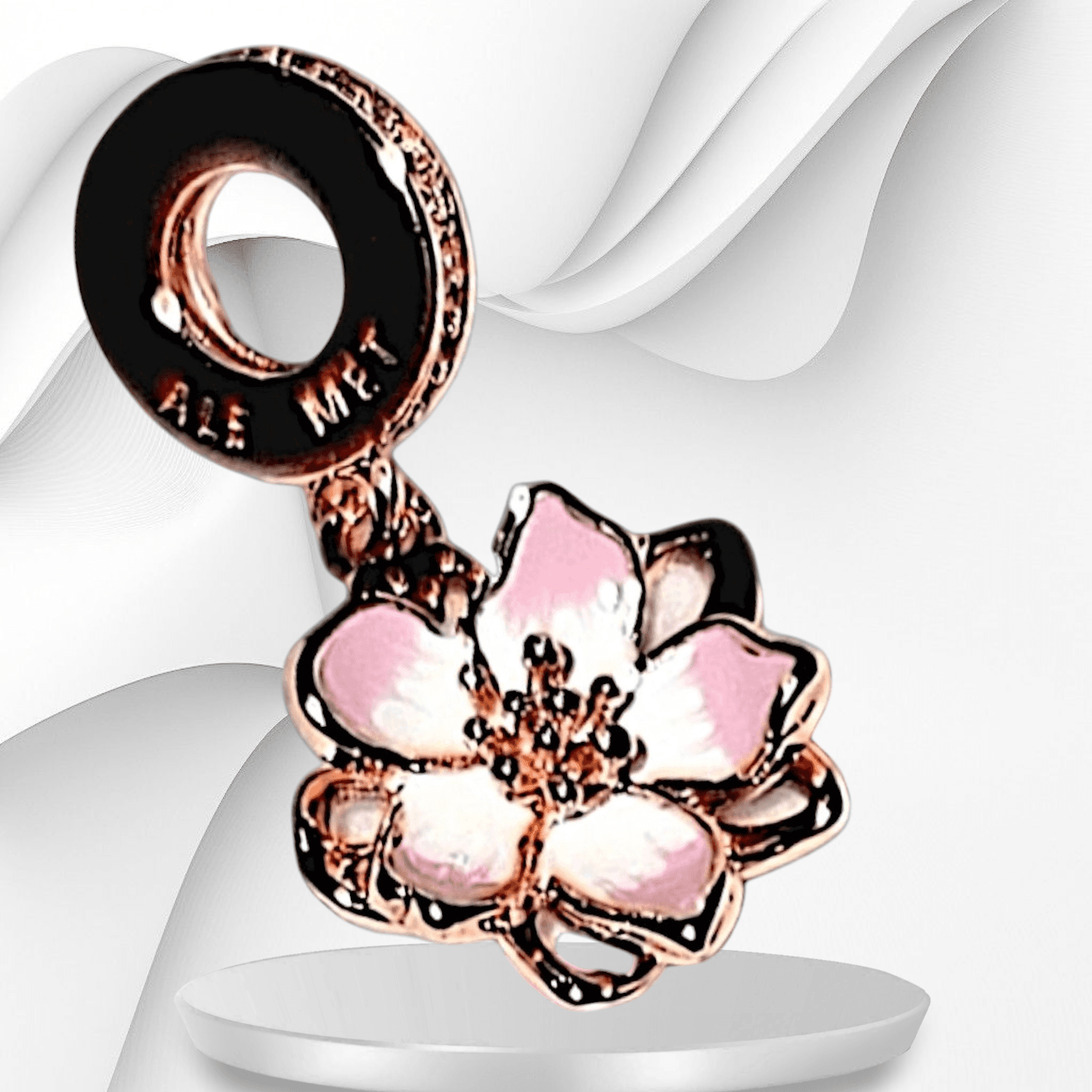 PANDORA Rose Gold Moveable Pink Cherry Blossom Charm 790667C01 US SELLER