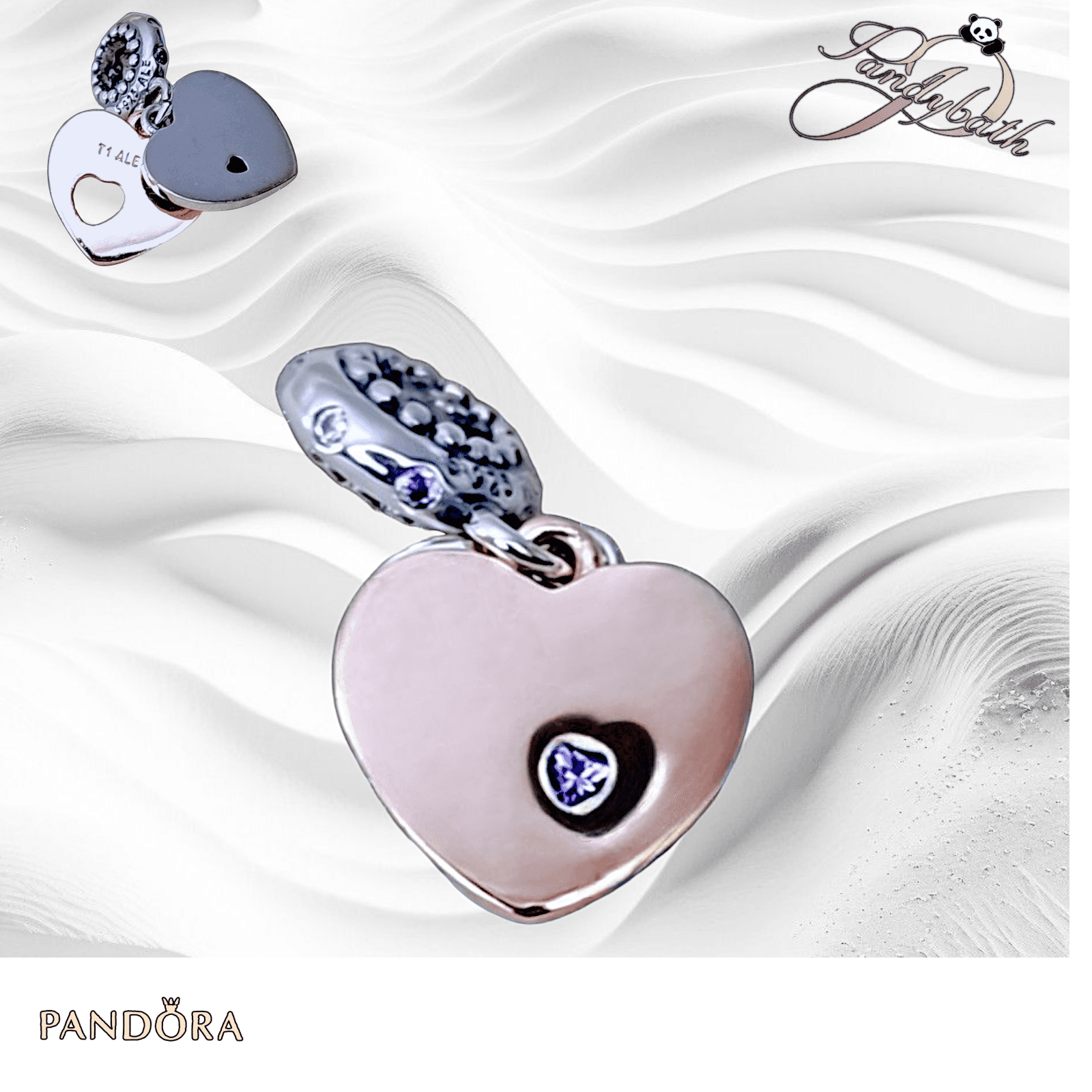 Pandora 2 TONE Part of My Heart Dangle Charm 787235CFP Purple Crystals US SELLER