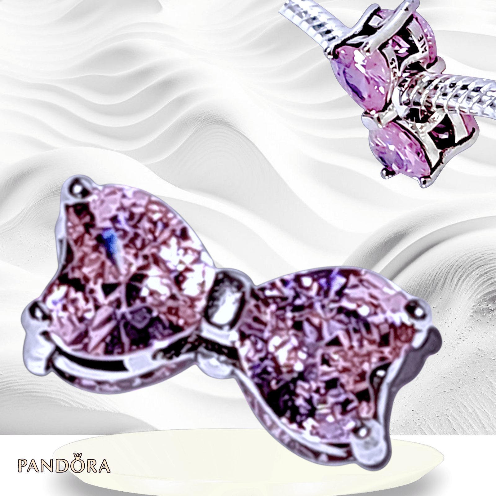 PANDORA 925 Ale Heart Shaped Crystal Pink Bow Charm 794253C01 US SELLER