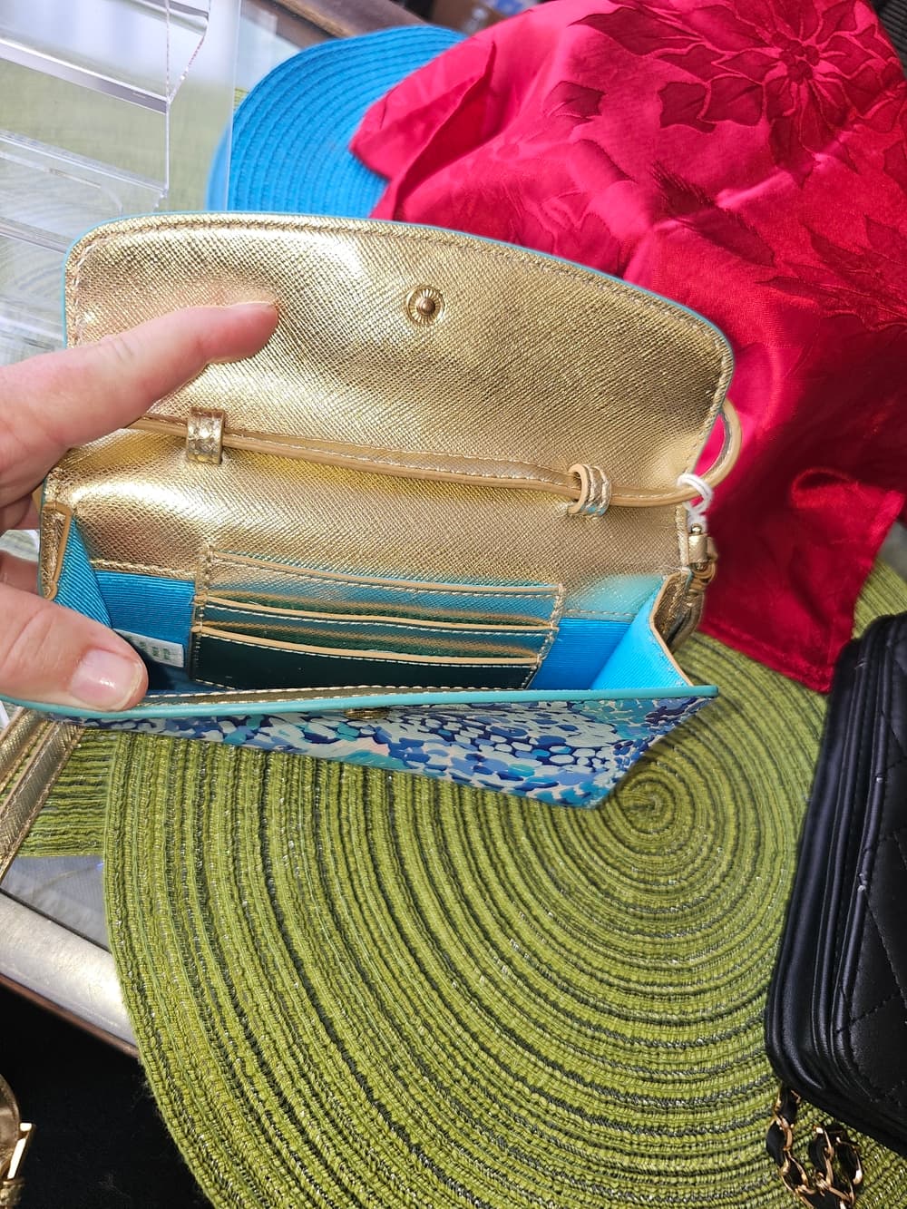 Lilly Pulitzer Blue Multi Floral Crossbody with Gold Strap