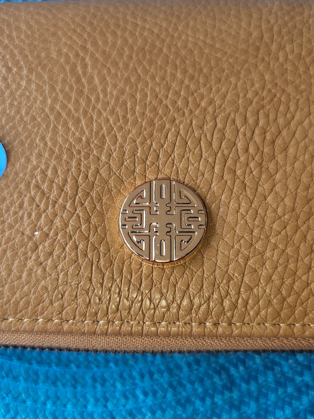Anne Kleindouble zip Wristlet Wallet with Gold Emblem