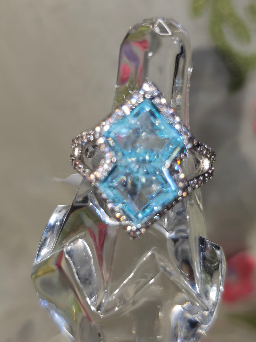 bp Silver Ring with Light Blue Stones and Pavé Accents