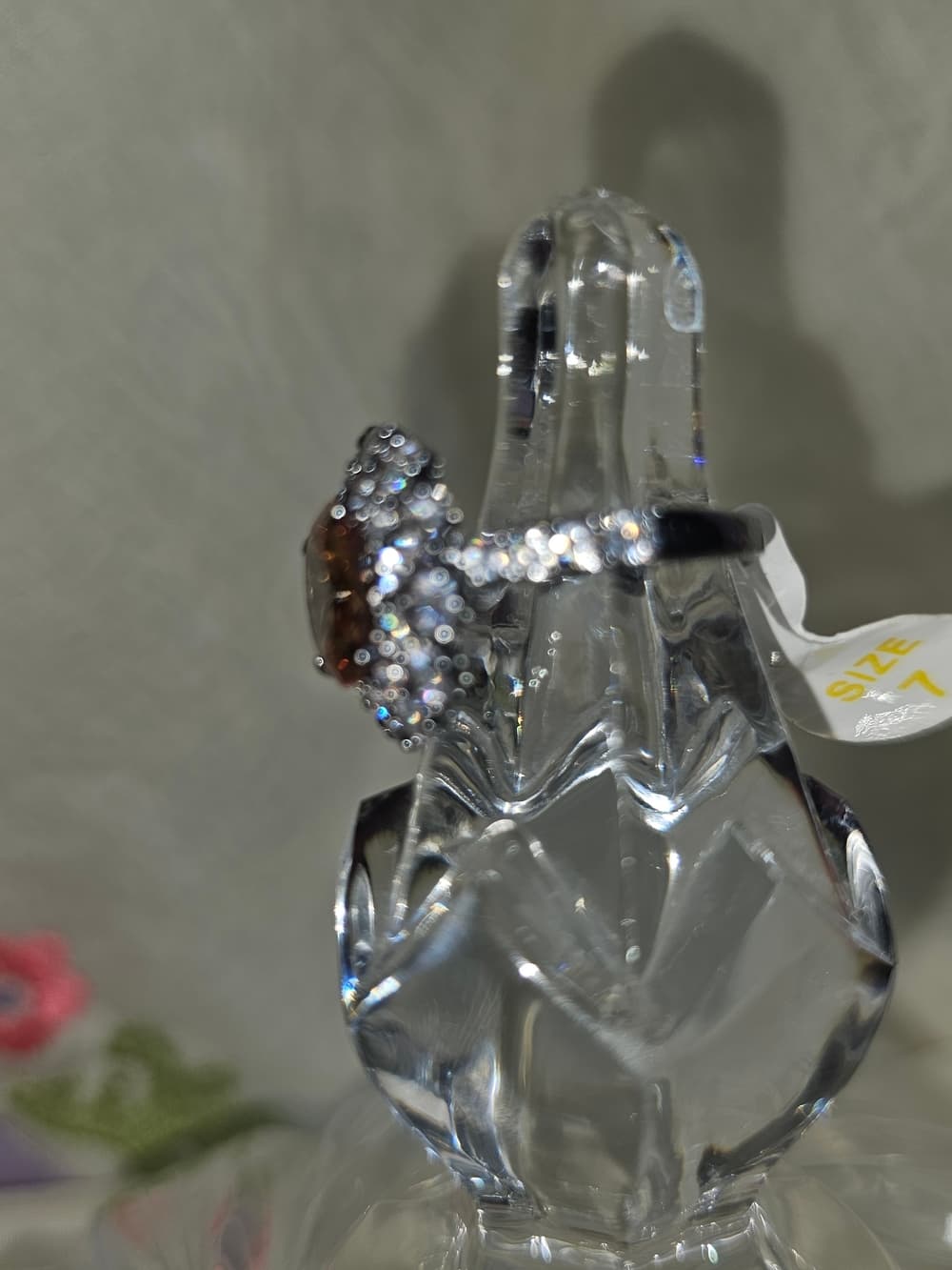 bp Silver Ring with Radiant Amber Center and Halo