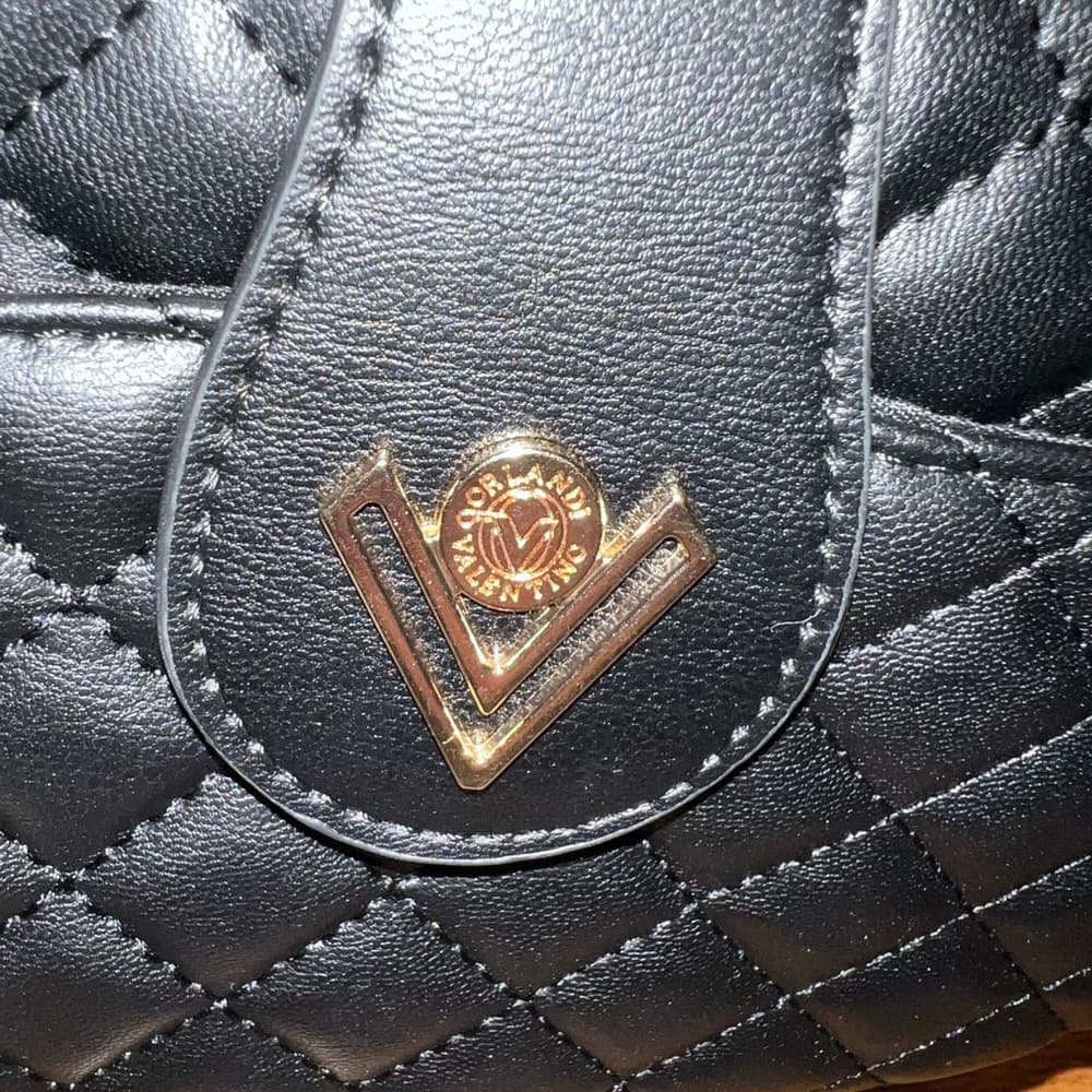 Valentino Orlandi Black Quilted Crossbody Bag with Gold Chain