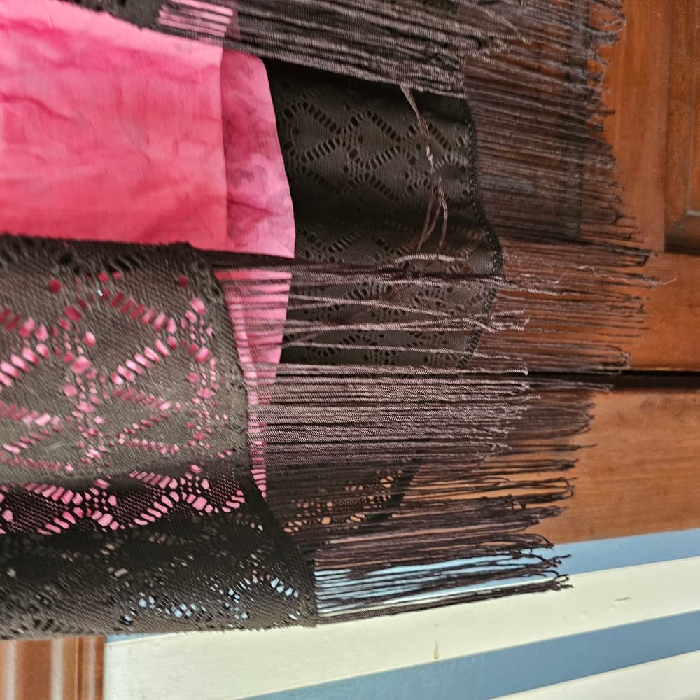 Pink Top with Black Fringe Vest