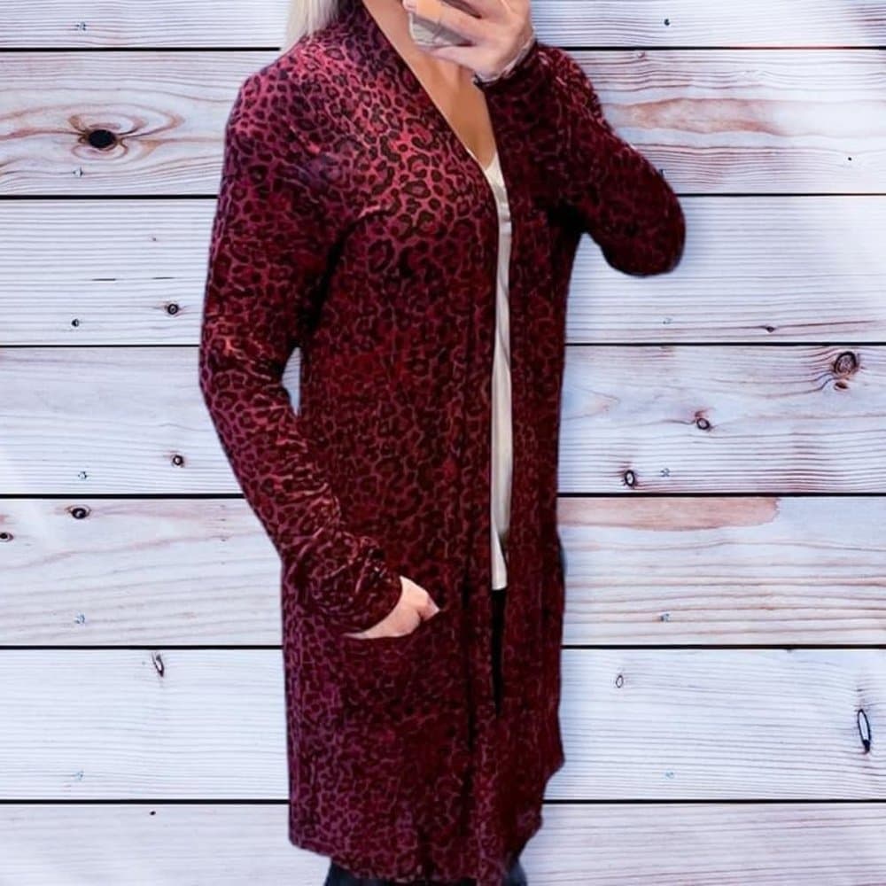 Burgundy Leopard Cardigan