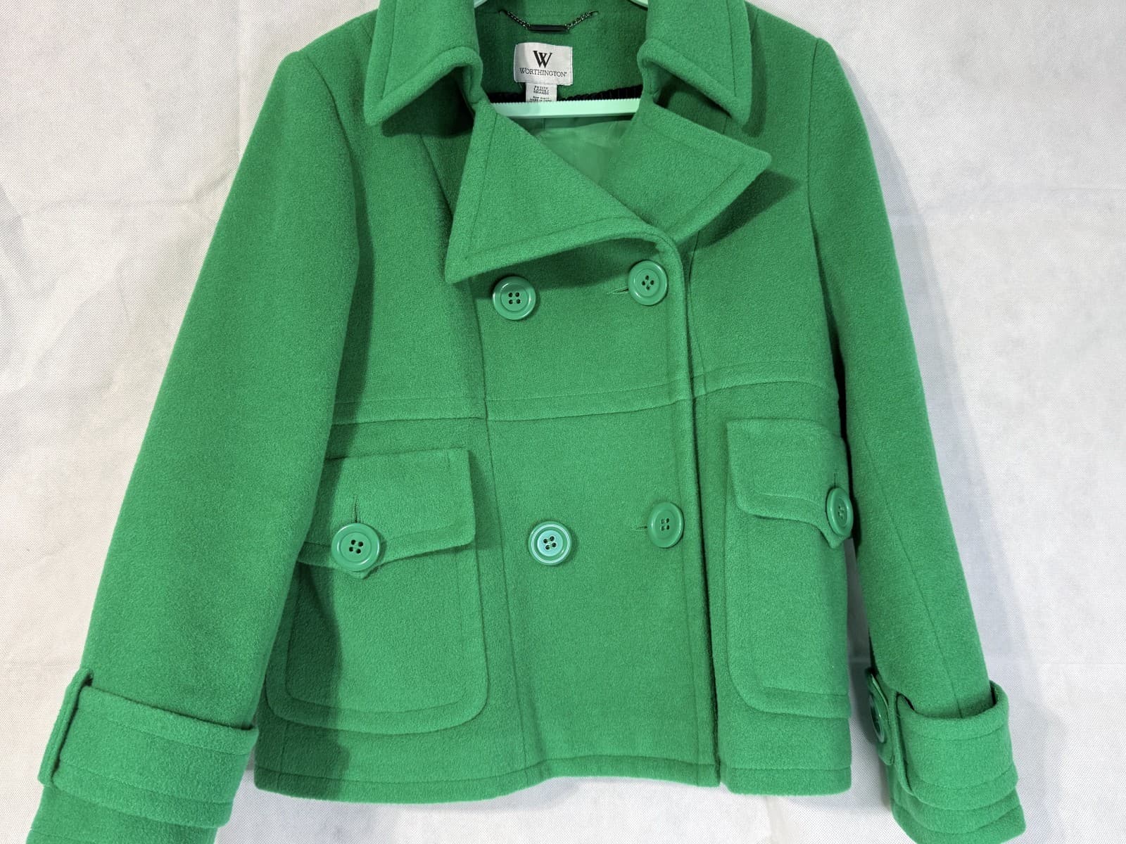 Worthington Green Wool Pea Coat Women's Petite Large