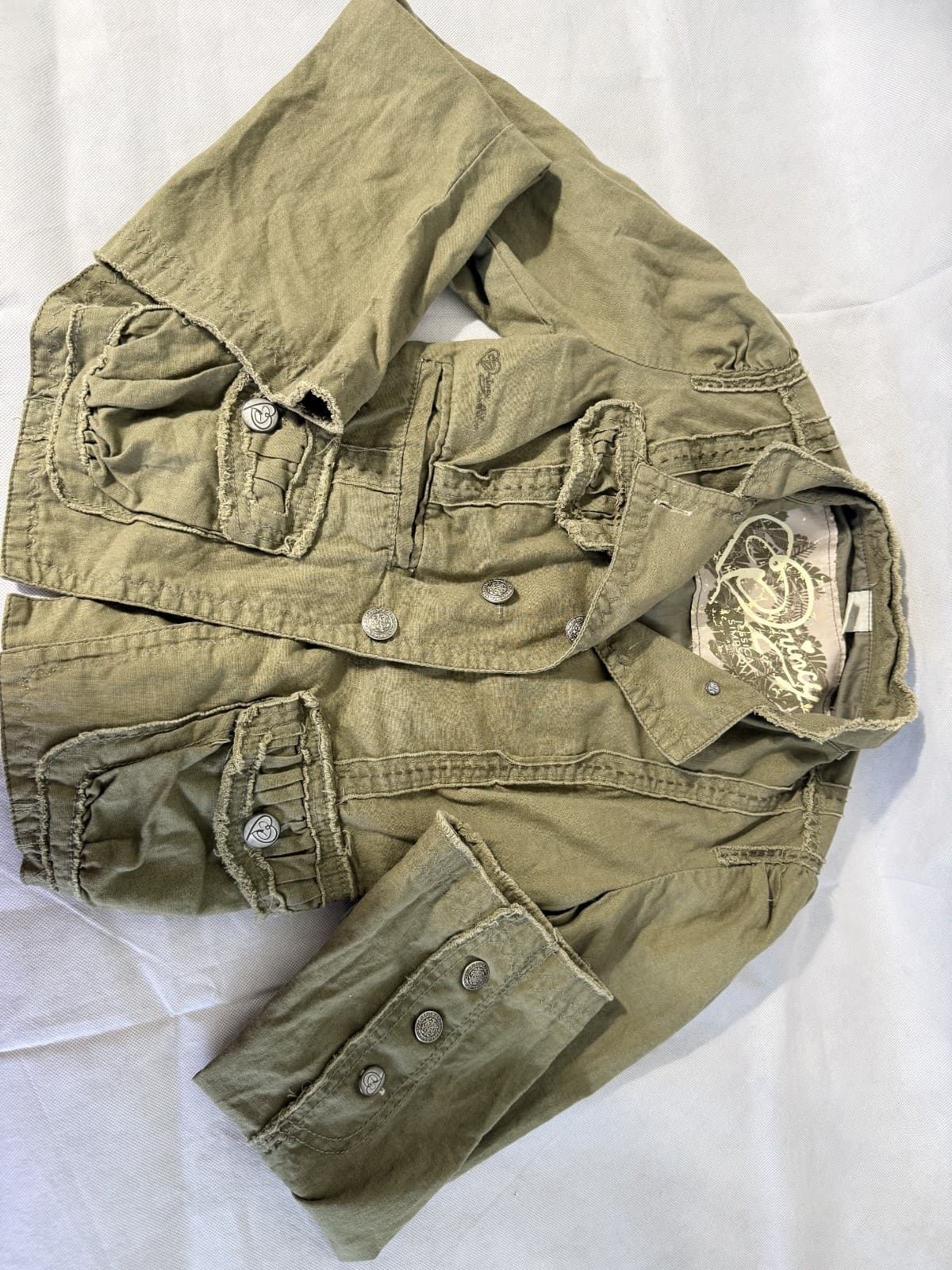 Princy by Jessica Simpson Y2K Era Army Green Distressed Medium Utility Jkt