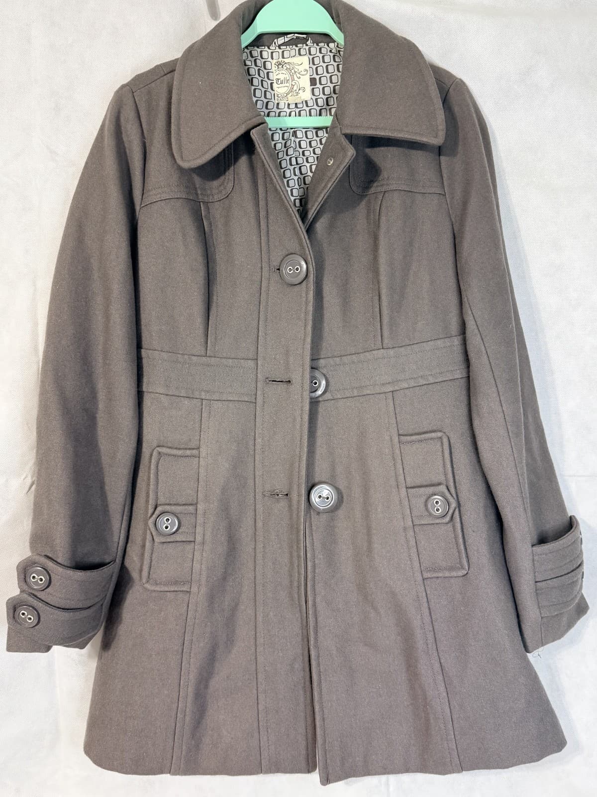 Tulle Wool Trench Ladies L Coat Charcoal