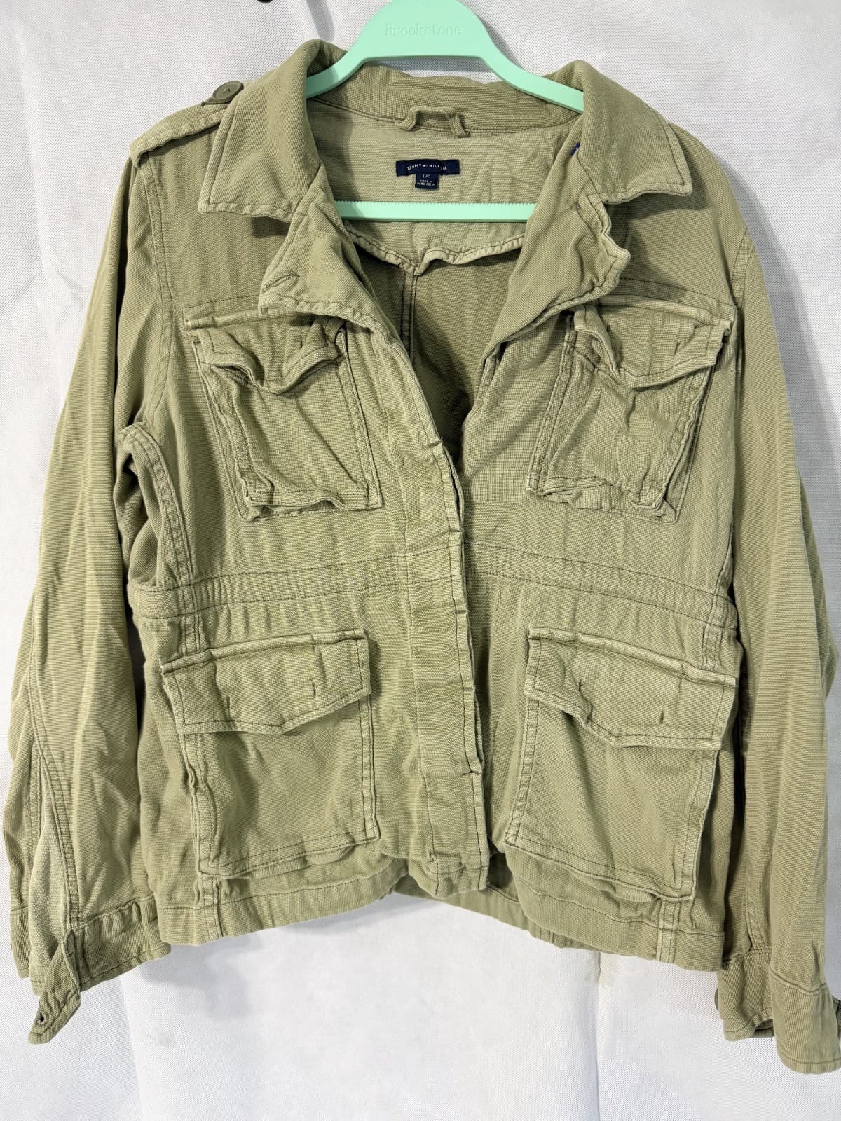 Tommy Hilfiger Olive Jacket sz L Women Cargo Military Style