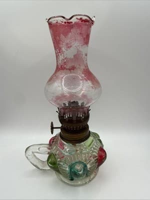 Vintage 7” Tall Oil Lamp Hand Made In Working Condition