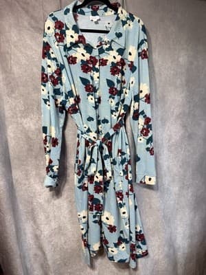 LuLaRoe Ellie Button Up Dress With Belt Blue Floral Women’s 3XL