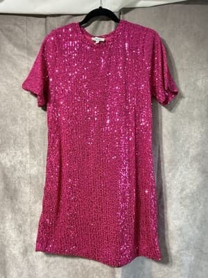 Petal Dew Sequined Knee Length Hot Pink Dress Women’s M