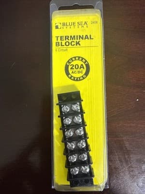 TERMINAL BLOCK BLUE SEA 661-2406 6 GANG 20AMP #6 SCREWS MARINE BOAT ELECTRICAL