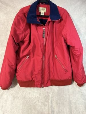 Vintage 90s L.L. Bean Red Bomber Jacket with Navy Fleece Collar Mens L