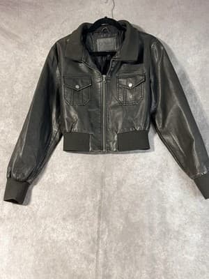 Ci Sono By Cavalini Dark Brown Crop Distressed Bomber Jacket Medium