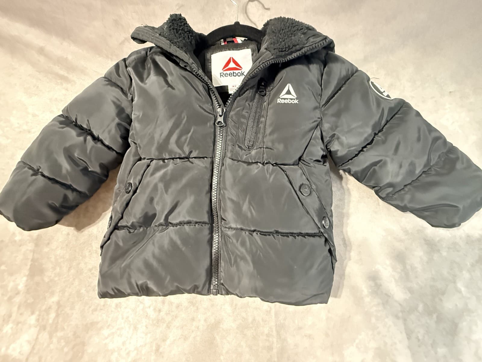 Toddler 3T Reebok Puff Jacket Fleece Lined with Hood Black