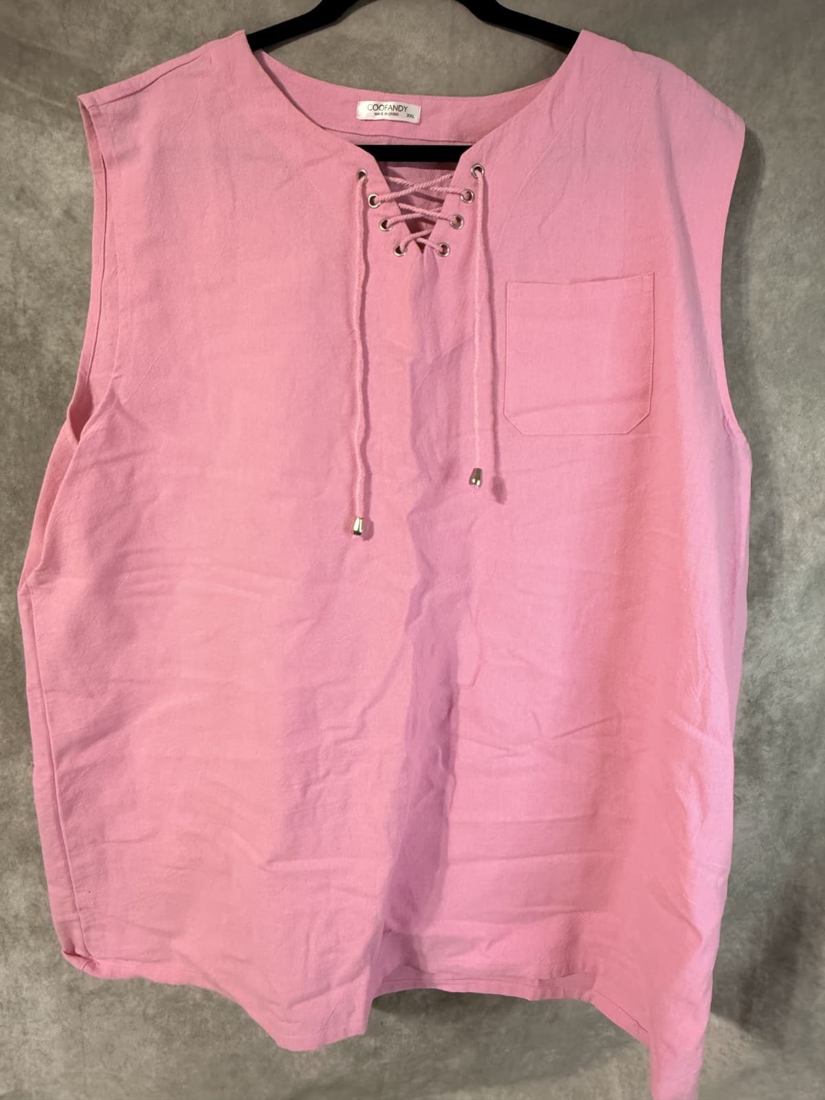 NW/oT Coofandy Pink Colored Sleeveless Tie front Men's Shirt XXL