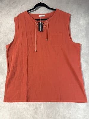 NWT Coofandy Rust Colored Sleeveless Tie front Men's Shirt XXL
