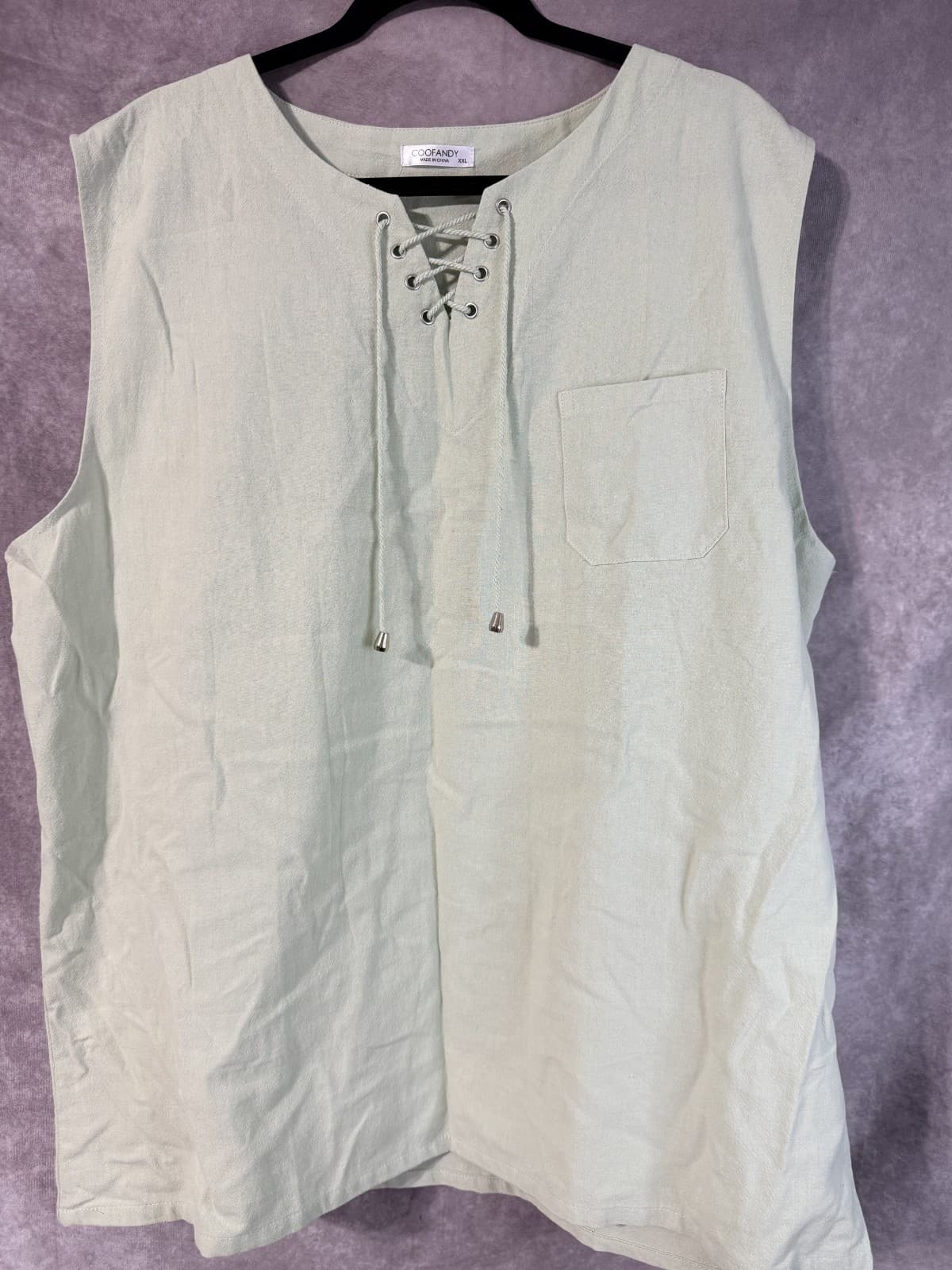 NW/oT Coofandy Green Colored Sleeveless Tie front Men's Shirt XXL