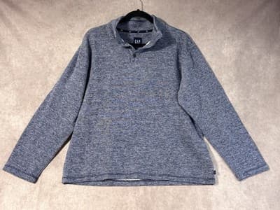 Gap Men’s Henley Quarter Button Up Long Sleeve Shirt Blue Gray Size Large
