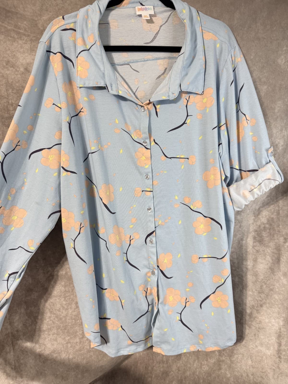 Lularoe Valentina Blouse Blue Floral Pattern Women's 3XL