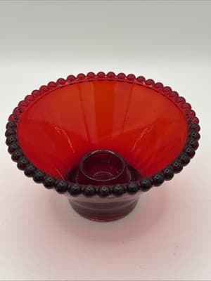 Vintage Ruby Red Glass Beaded Rim Candle Holder