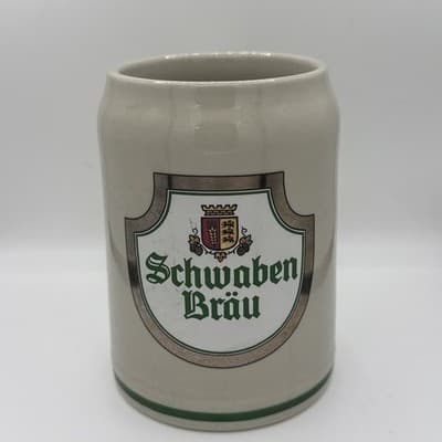 Vintage Stoneware Beer Mug Crock Stein German Schwaben Brau Stuttgarter .5L