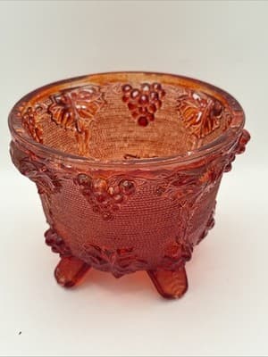 Vintage Mid-Century Modern Jeanette Ruby Red Harvest Grape Footed Candy Dish