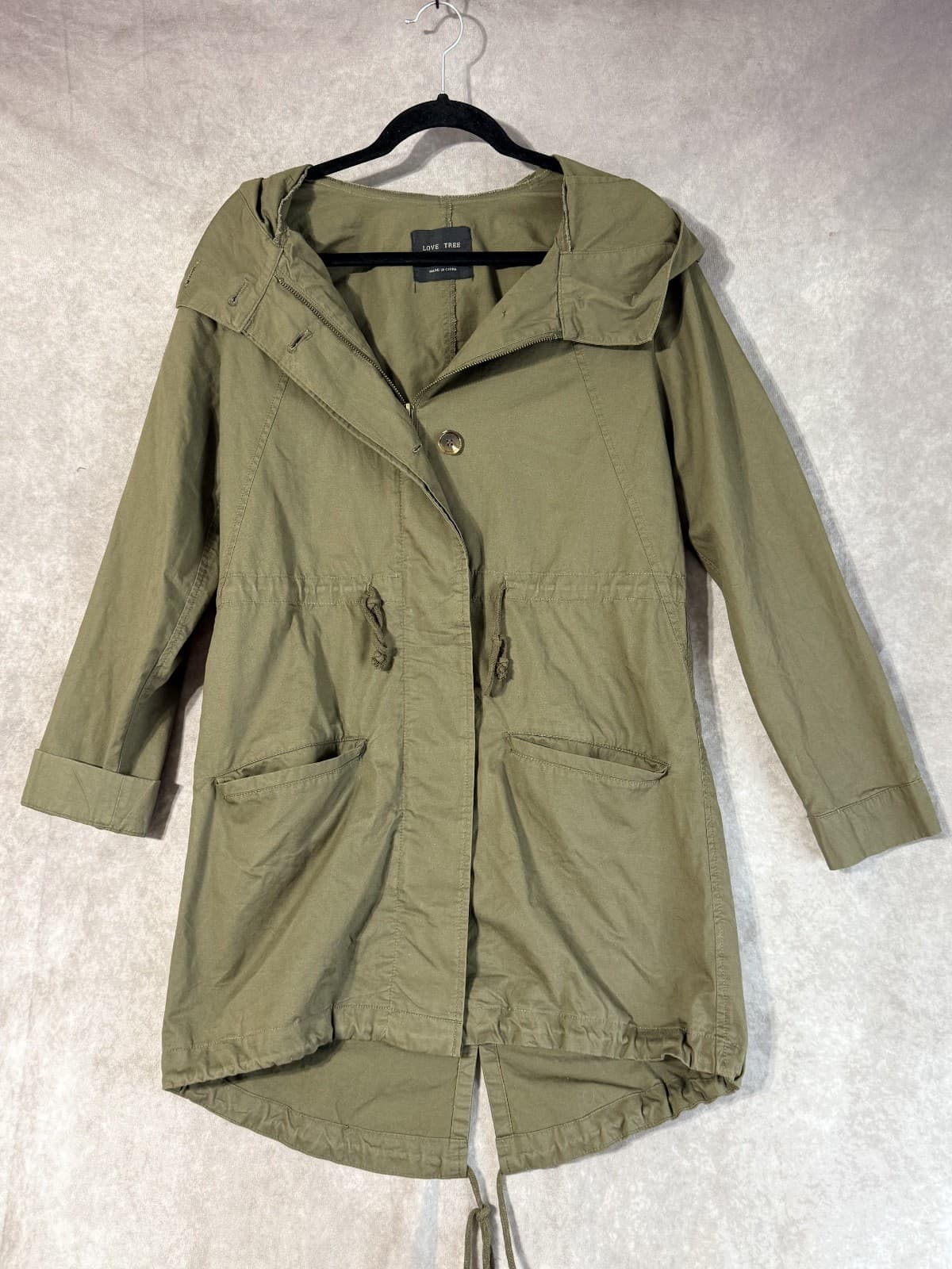 Love Tree Women's Green Hooded Anorak Utility Jacket w/ Pockets Drawstring M