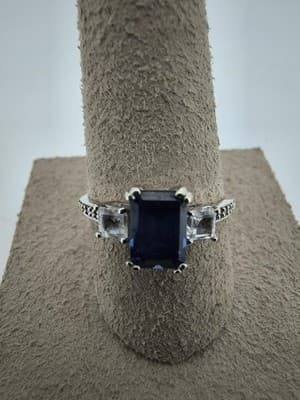 Sapphire Lady's Stone & Diamond Ring 4 Diamonds .50 Carat T.W. 10K W (GJE003772)