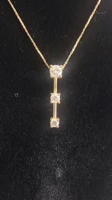 Diamond Necklace 3 Diamonds .85 Carat T.W. 14K Yellow Gold 4.3g (GJE003756)