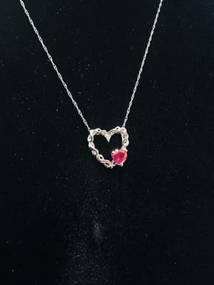 Ruby Diamond & Stone Necklace .03 CT. 10K White Gold 1.26g (GJE003761)