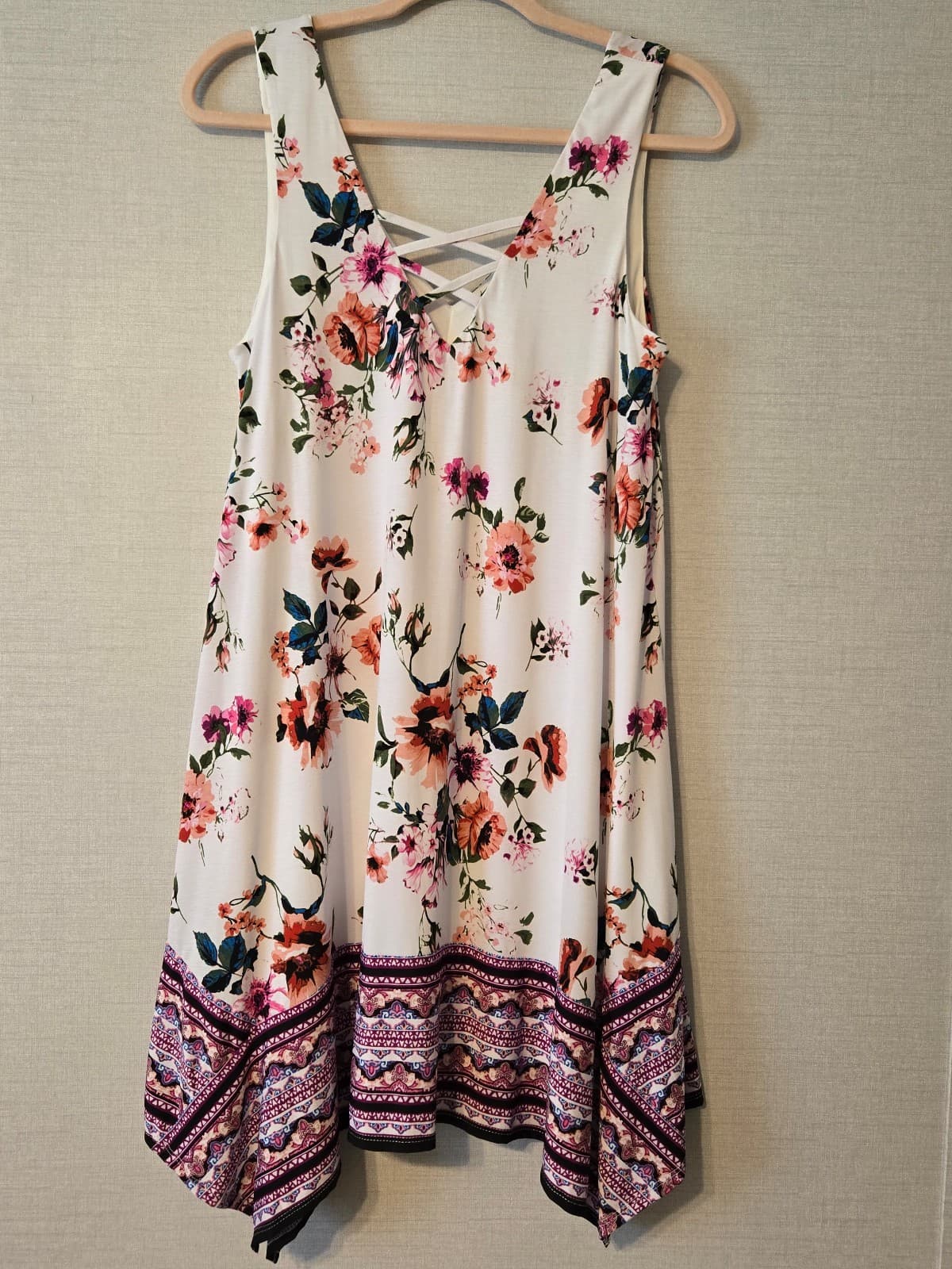 Three Pink Hearts Floral Sleeveless Dress Size L, Item #1009