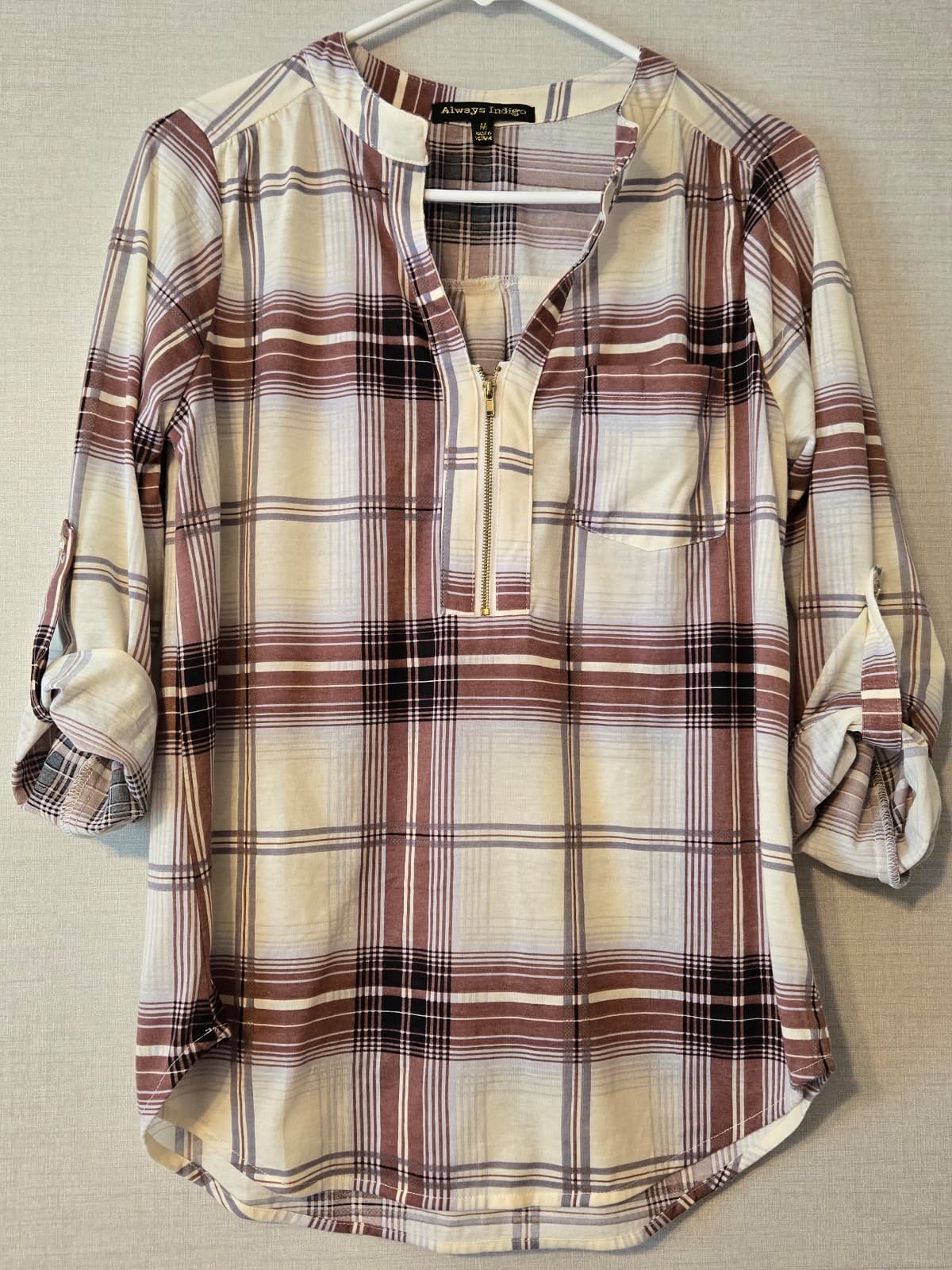 Always Indigo Plaid Button-Up Shirt Size M, Item #1024