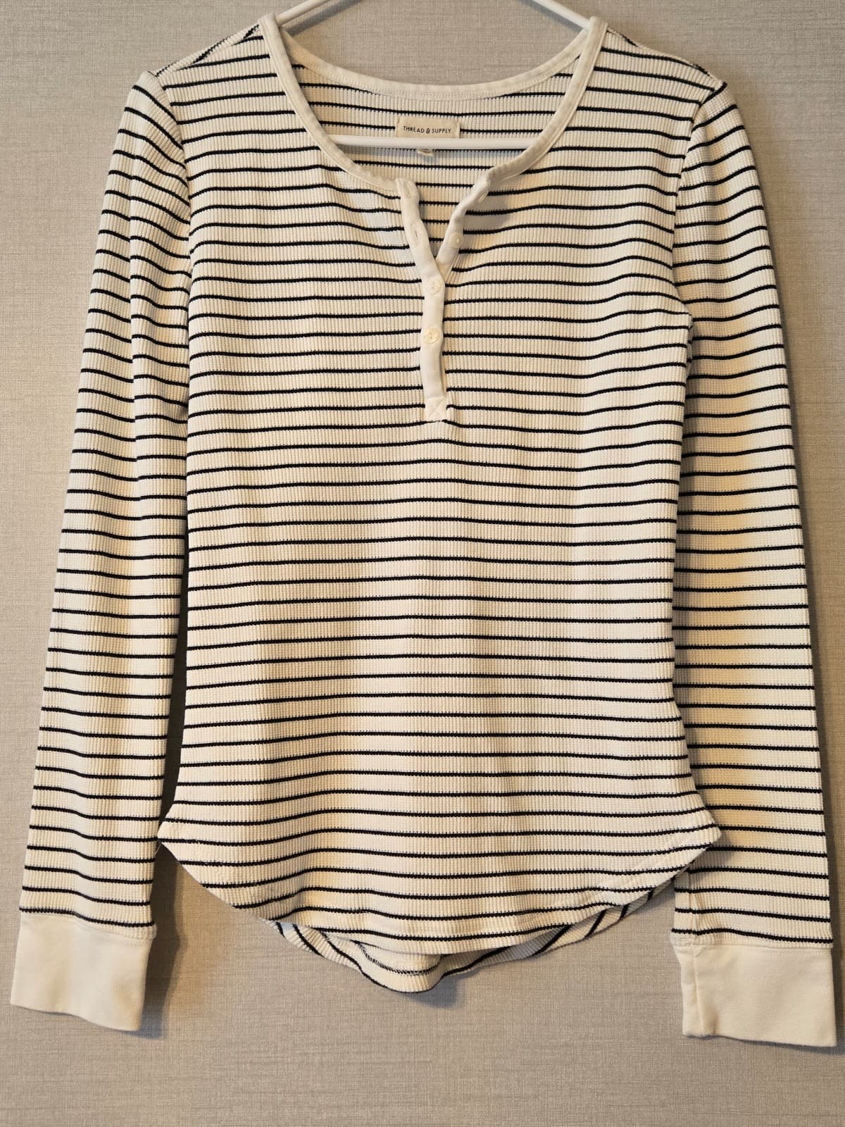 Thread & Supply Striped Long Sleeve Henley Shirt Size M, Item #1028