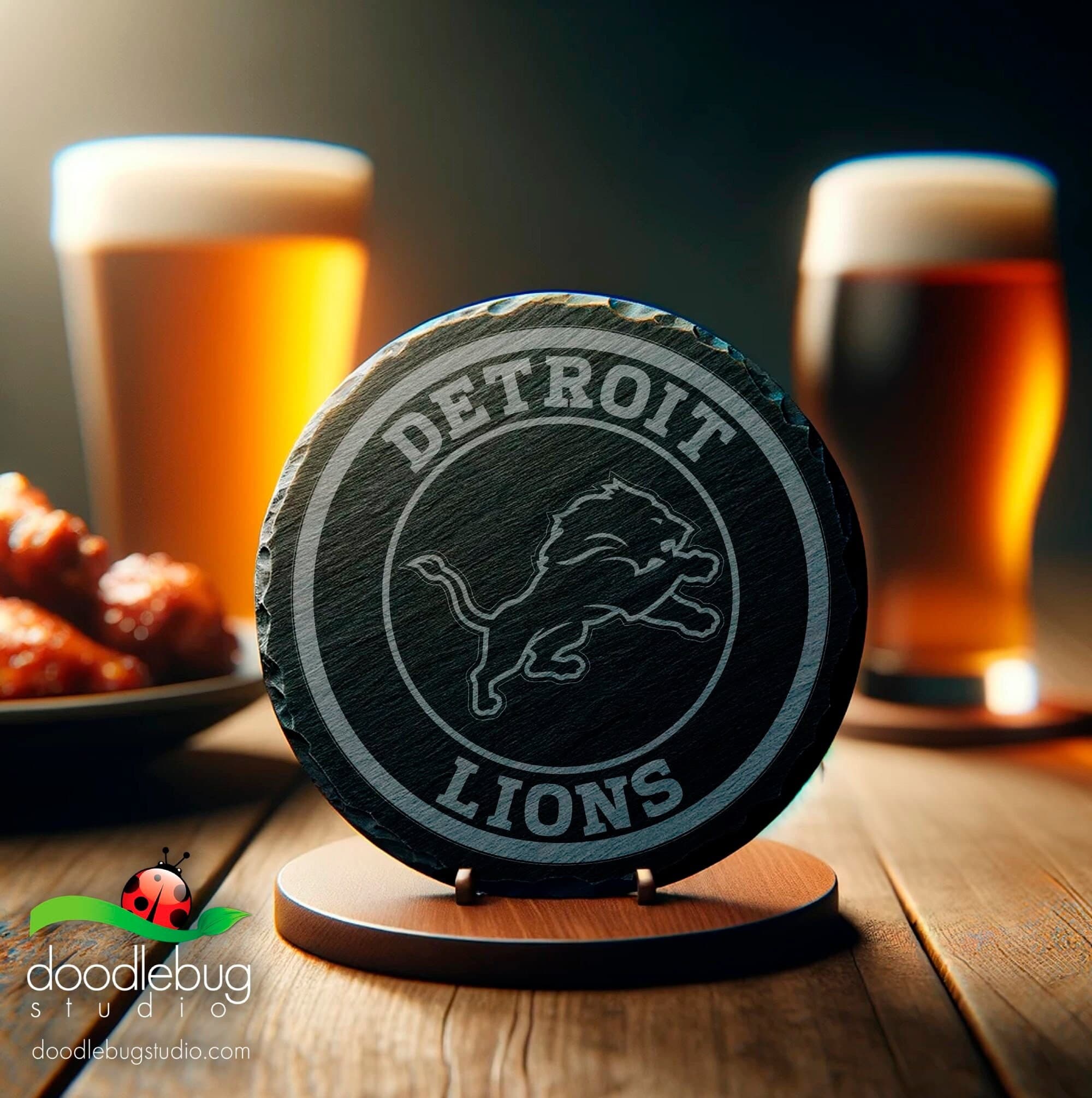Detroit Lions Inspired 4" Coaster, Engraved Slate Coaster, Bar Accessory, Football Fan Gift, Sports, Christmas Gift