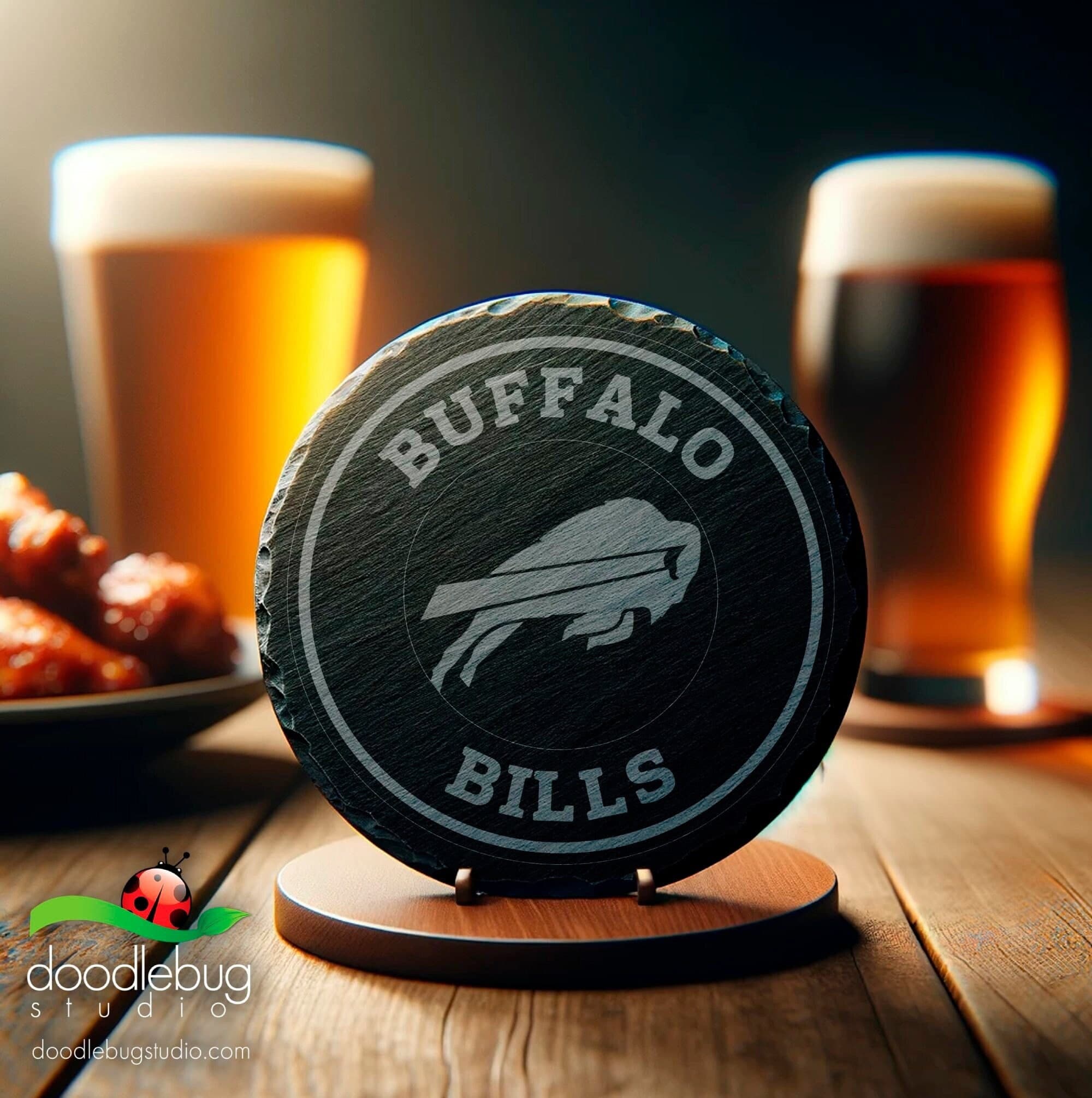 Laser Engraved Buffalo Football Slate Coaster, Rustic Bar Decor