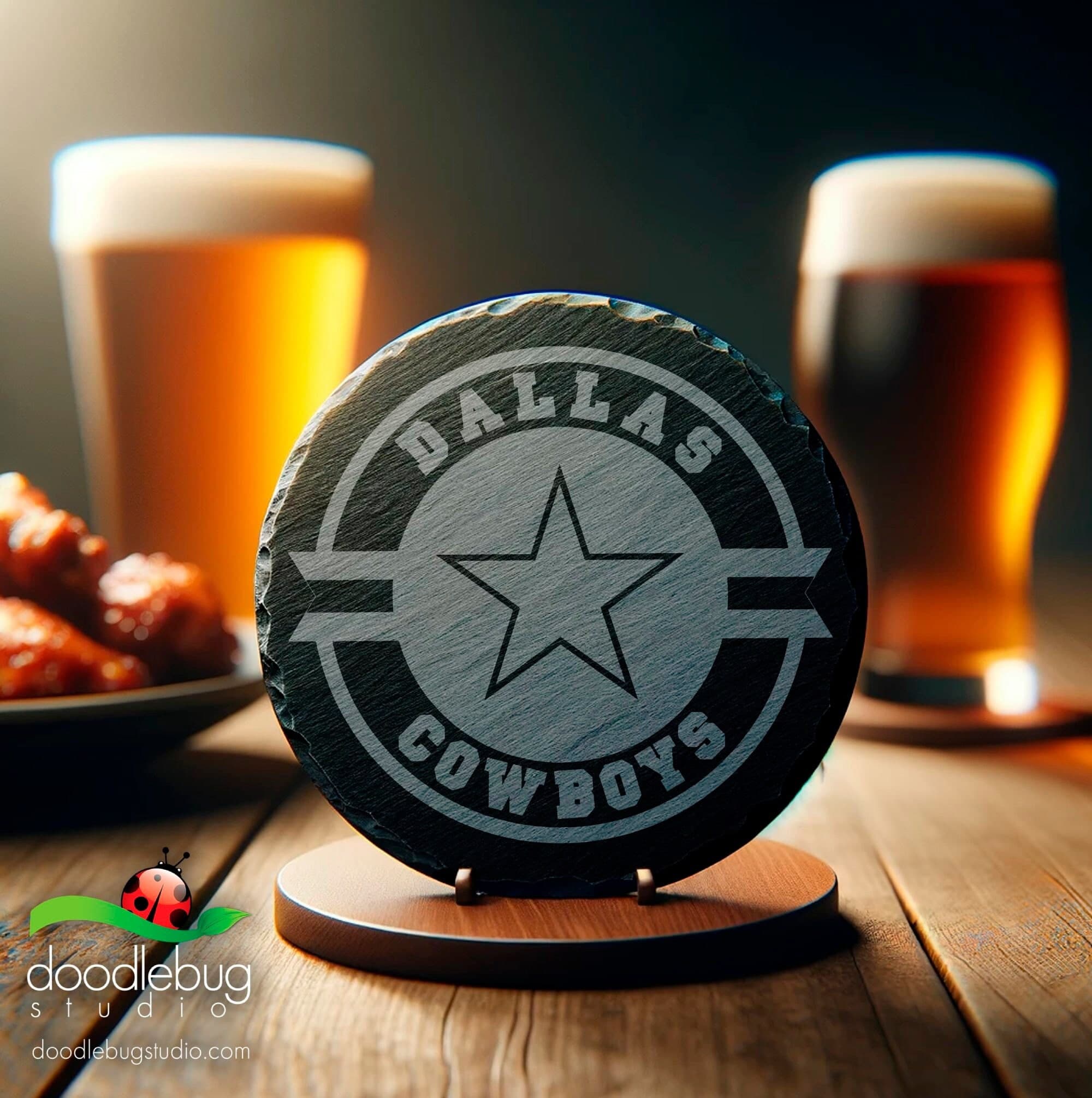Sports Team Coaster, Dallas Star Design, Football Fan Gift, Black and White, Drink Accessories, Bar Decor, Man Cave, Set of Coasters