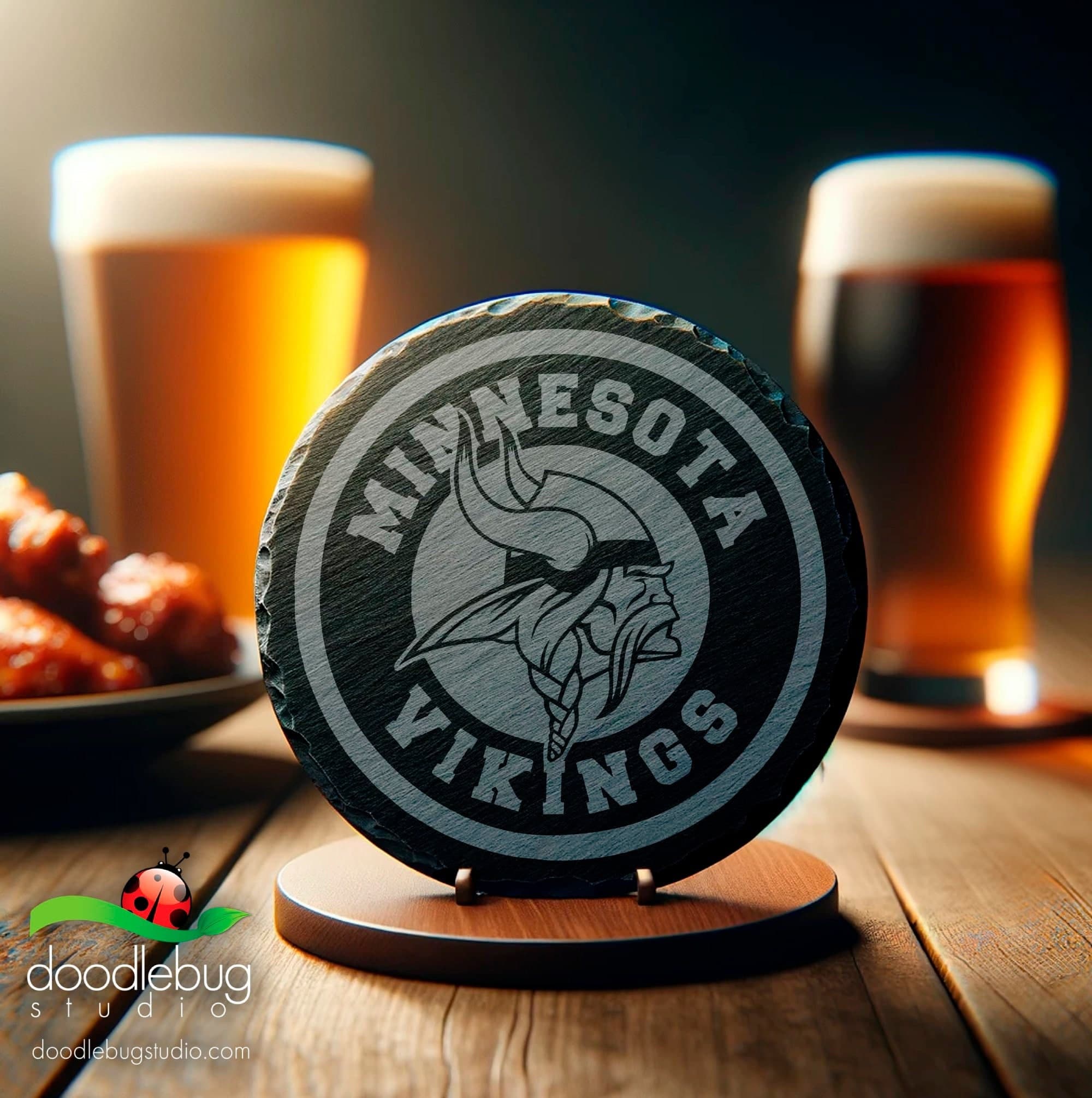 Minnesota Vikings Inspired 4" Coaster, Engraved Slate Coaster, Football Fan Home Decor, Sports Team Bar Accessory, Father's Day Gift