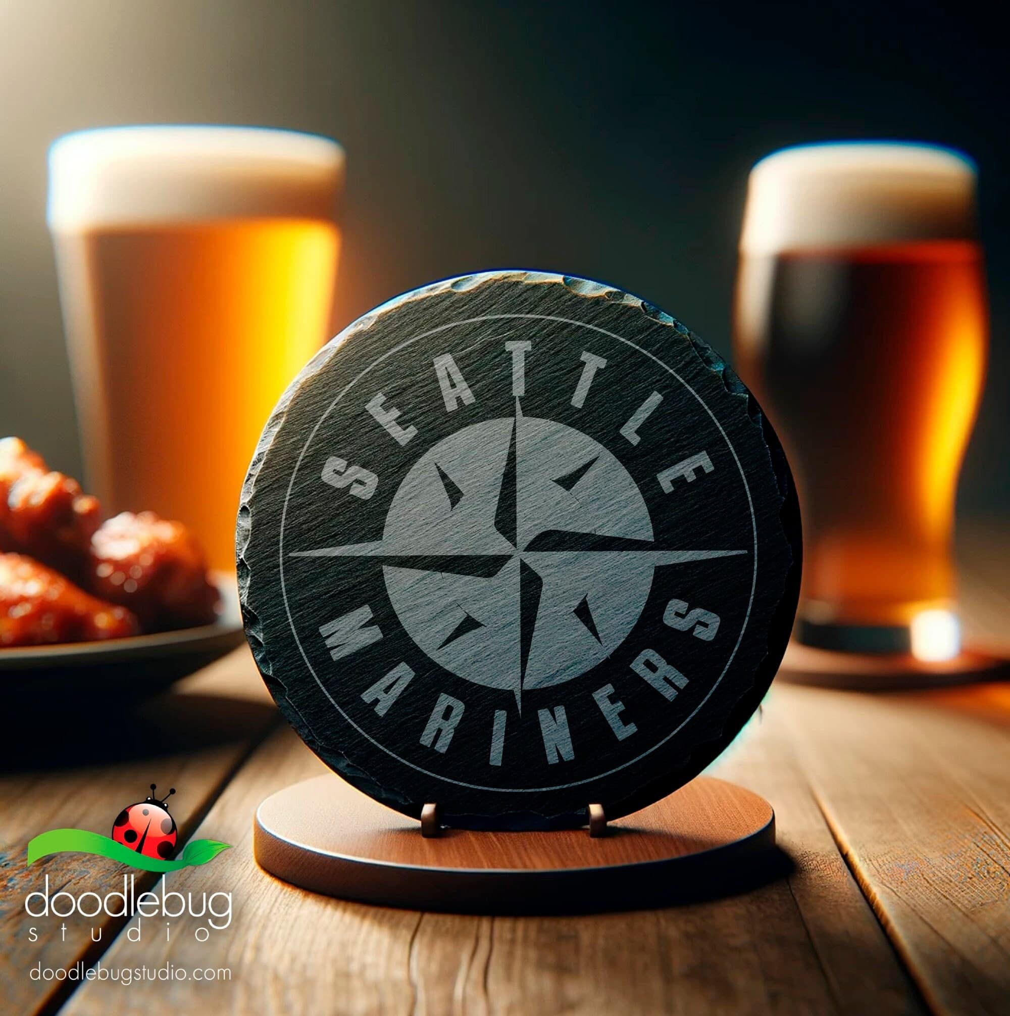 Seattle Mariners Slate Coaster, Baseball Sports Drinkware, Game Day Decor (4" Round)