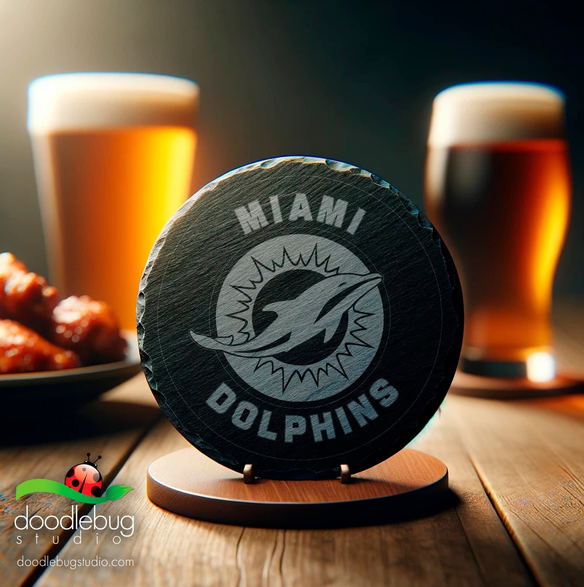 Miami Dolphins Inspired 4" Coaster, Engraved Slate Coaster, Home Bar Accessory, Sports Fan Drinkware, Father's Day, Men's Gift, Man Cave