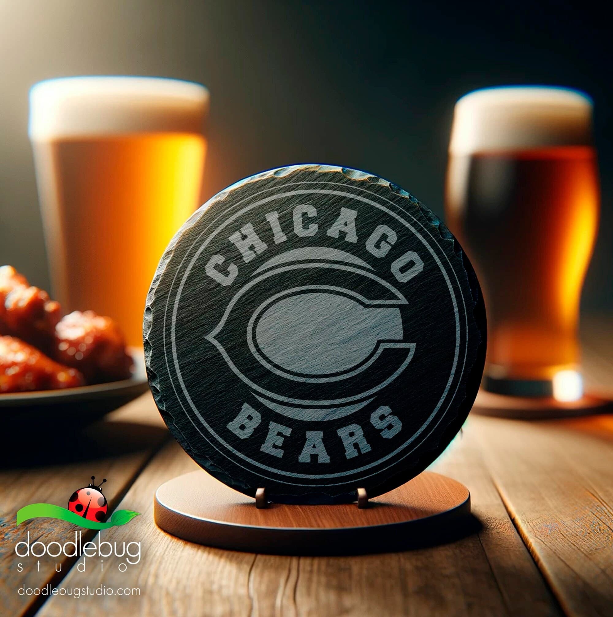 Chicago B3ars Slate Coaster, Black and White Décor, Man Cave Accessory