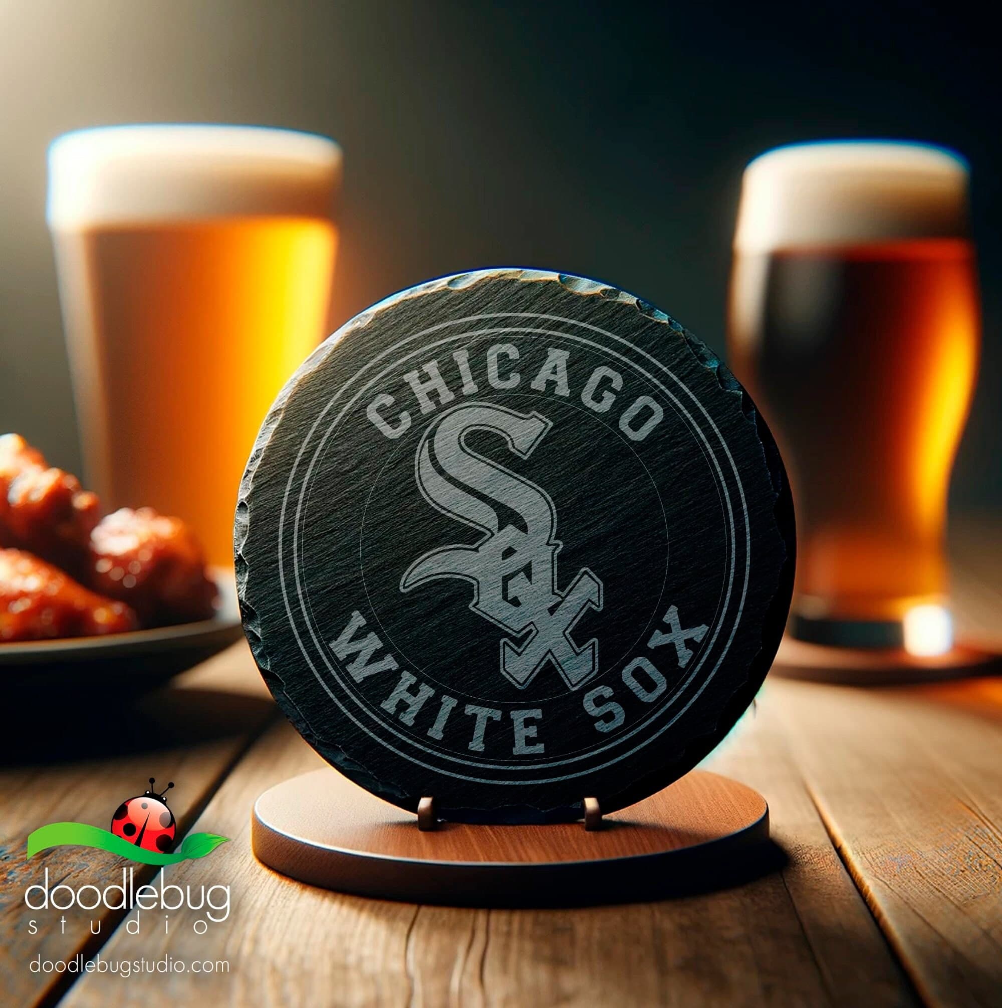 Chicago White Sox Inspired 4" Coaster, Baseball Sports Drinkware, Round Coaster, Game Day Decor, Fan Gift, Men's Gift, Father's Day, ManCave