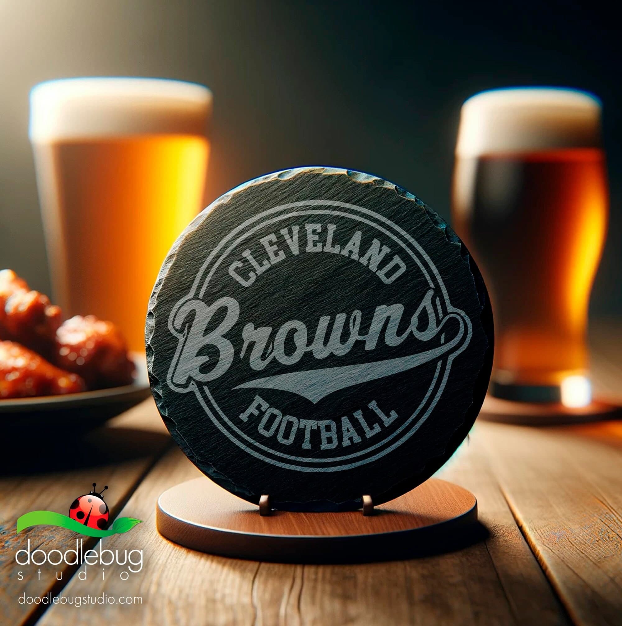 Cleveland Inspired Football Coaster Set, Perfect for Fans, Home Tailgate Party Decor, Man Cave Accessory, Gift for Sports Enthusiast