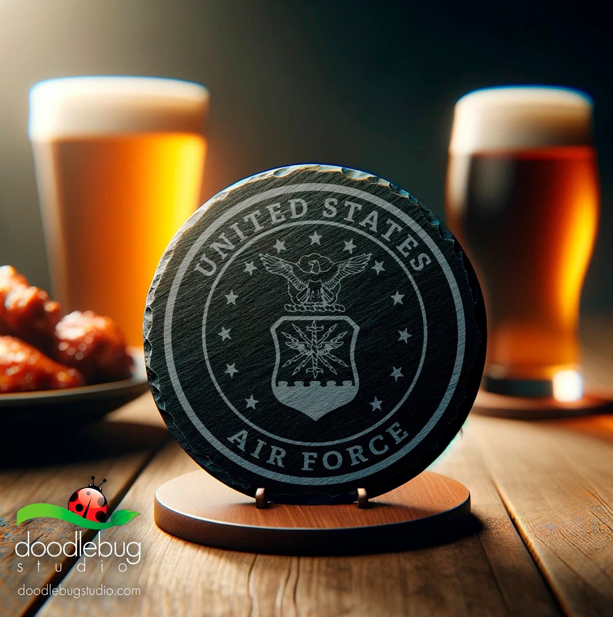 Air Force Emblem Slate Coaster, Patriotic Bar Decor