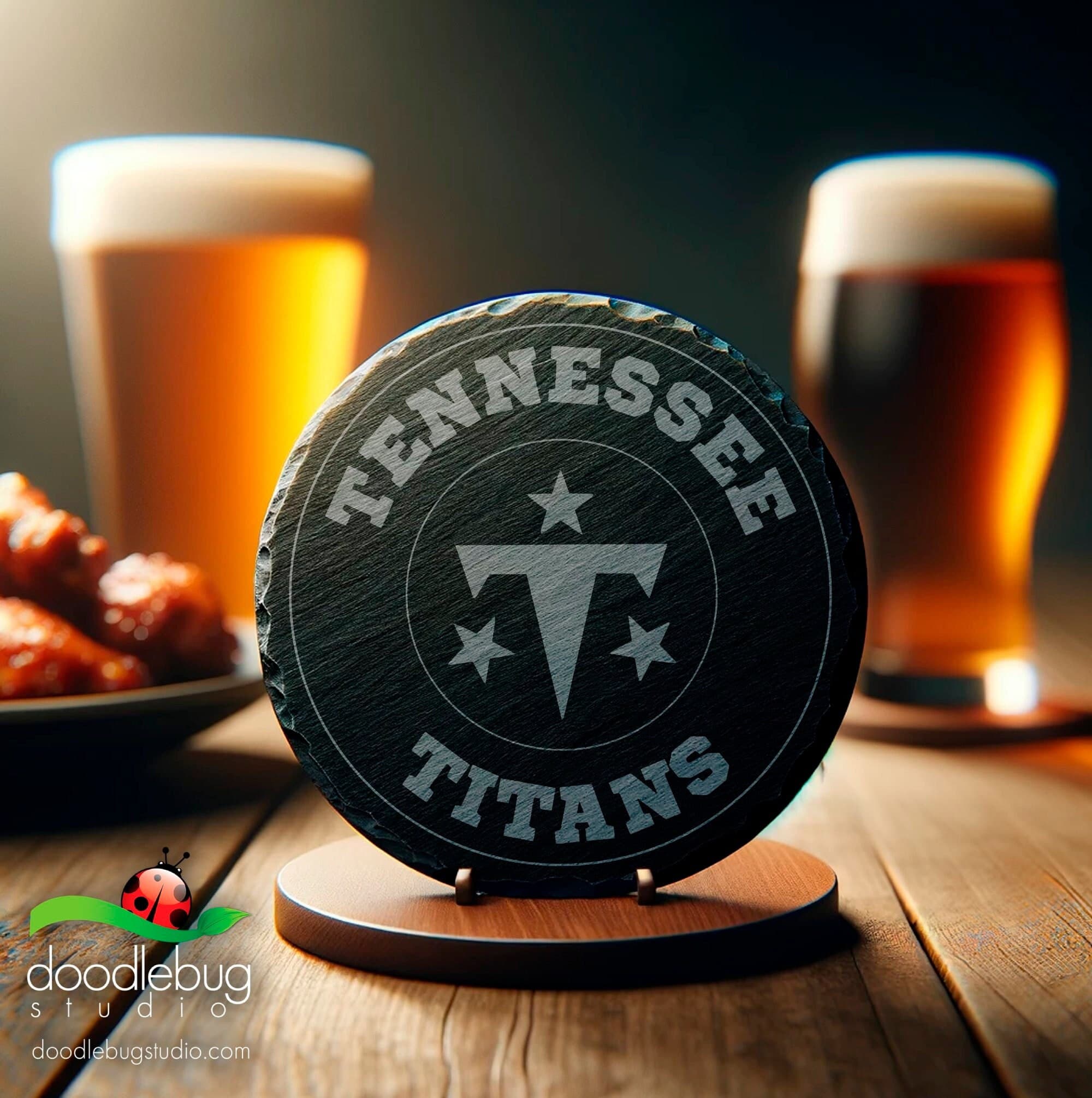 Tennessee Titans Coaster Set, Football Team Logo Drinkware, Home Bar Accessories, Sports Fan Gift, Man Cave Decor, Tailgating Essentials